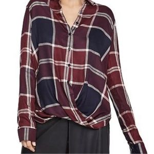 BCBGeneration Women's Button Up Shirt Plaid Flannel Modern Classic Fit Size S